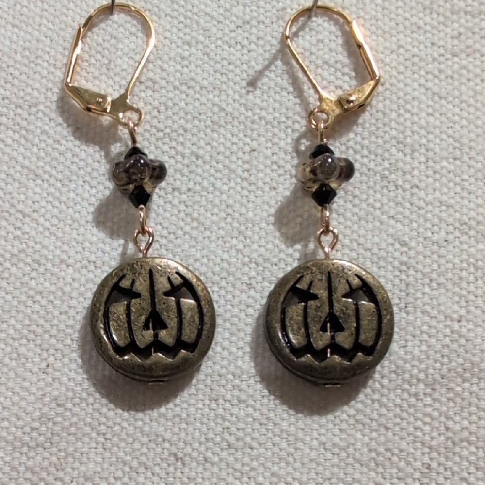 Handmade Pumpkin Drop Earrings With Swarovski Accents (Hypoallergenic)